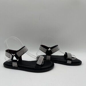 STAUD Betty Rhinestone Sandals Black Leather SIZE 37.5    MSRP $395